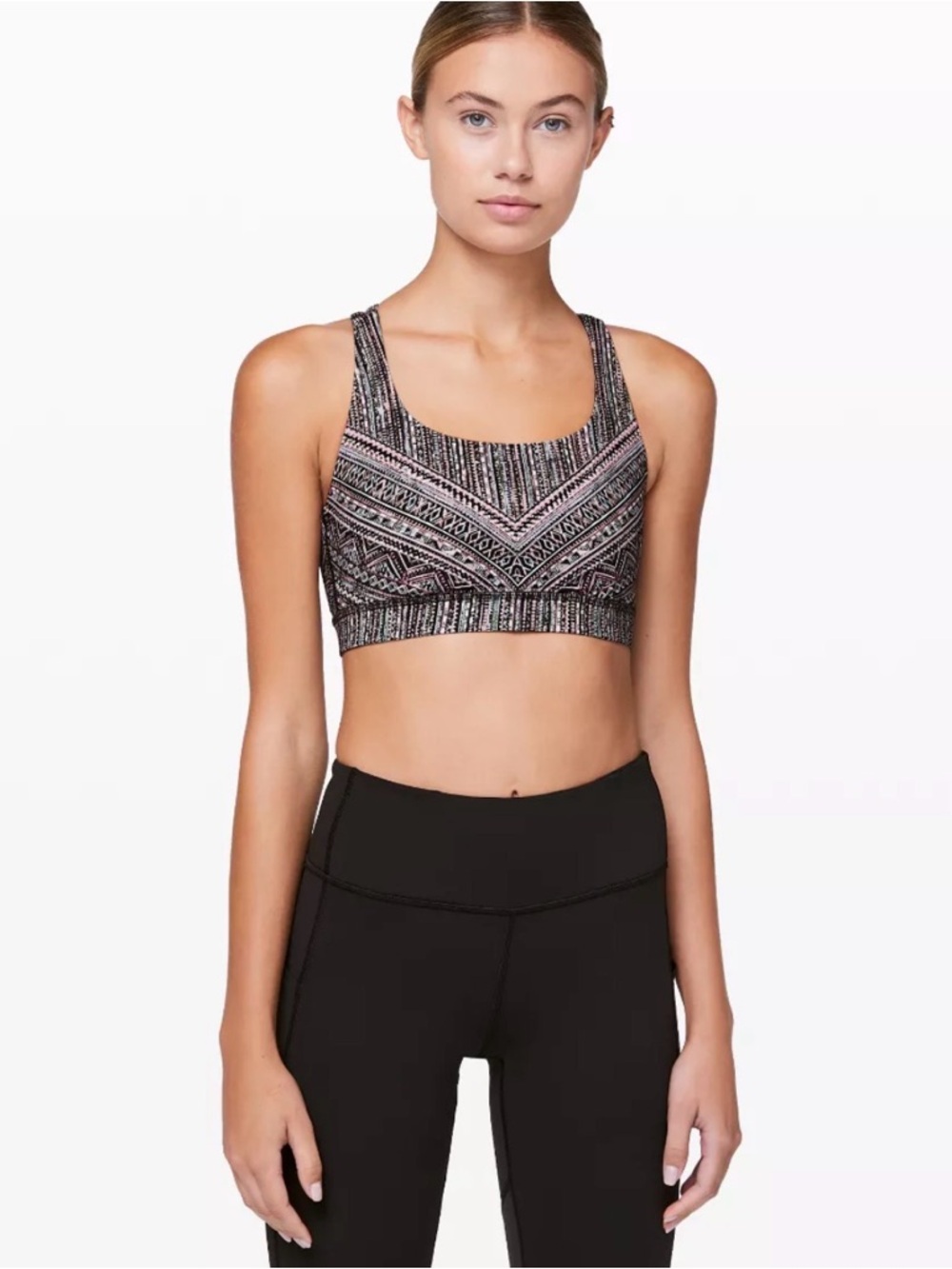 lululemon athletica Black Multi Geometric Scoop energy Sports Bra